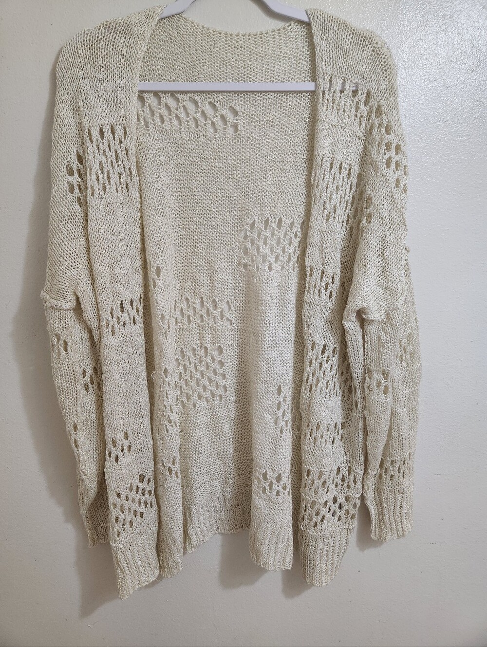 Amazon Open-Knit Cream Women's Cardigan Sweater